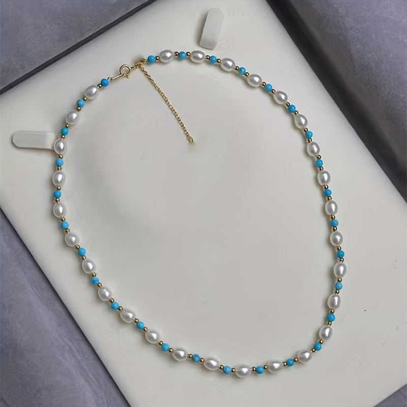 Sophisticated Pearl and Turquoise Beads Necklace