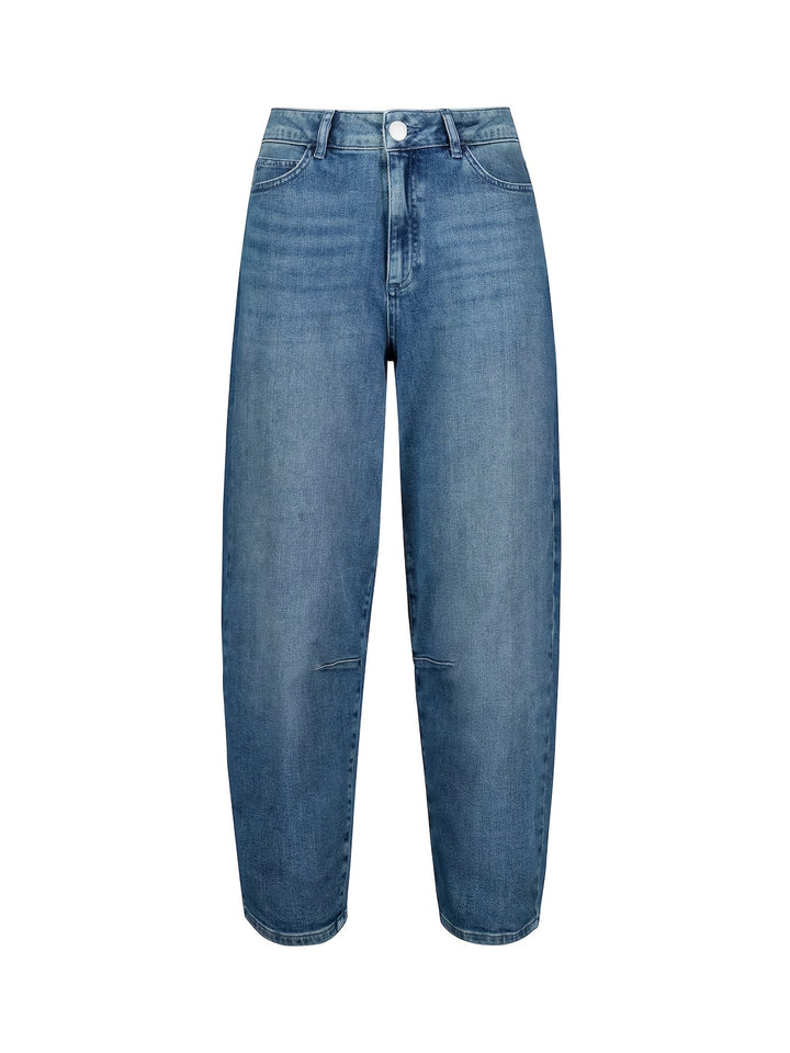 Effortless Relaxed Blue Barrel Jeans for Women with High Waist Curved Leg