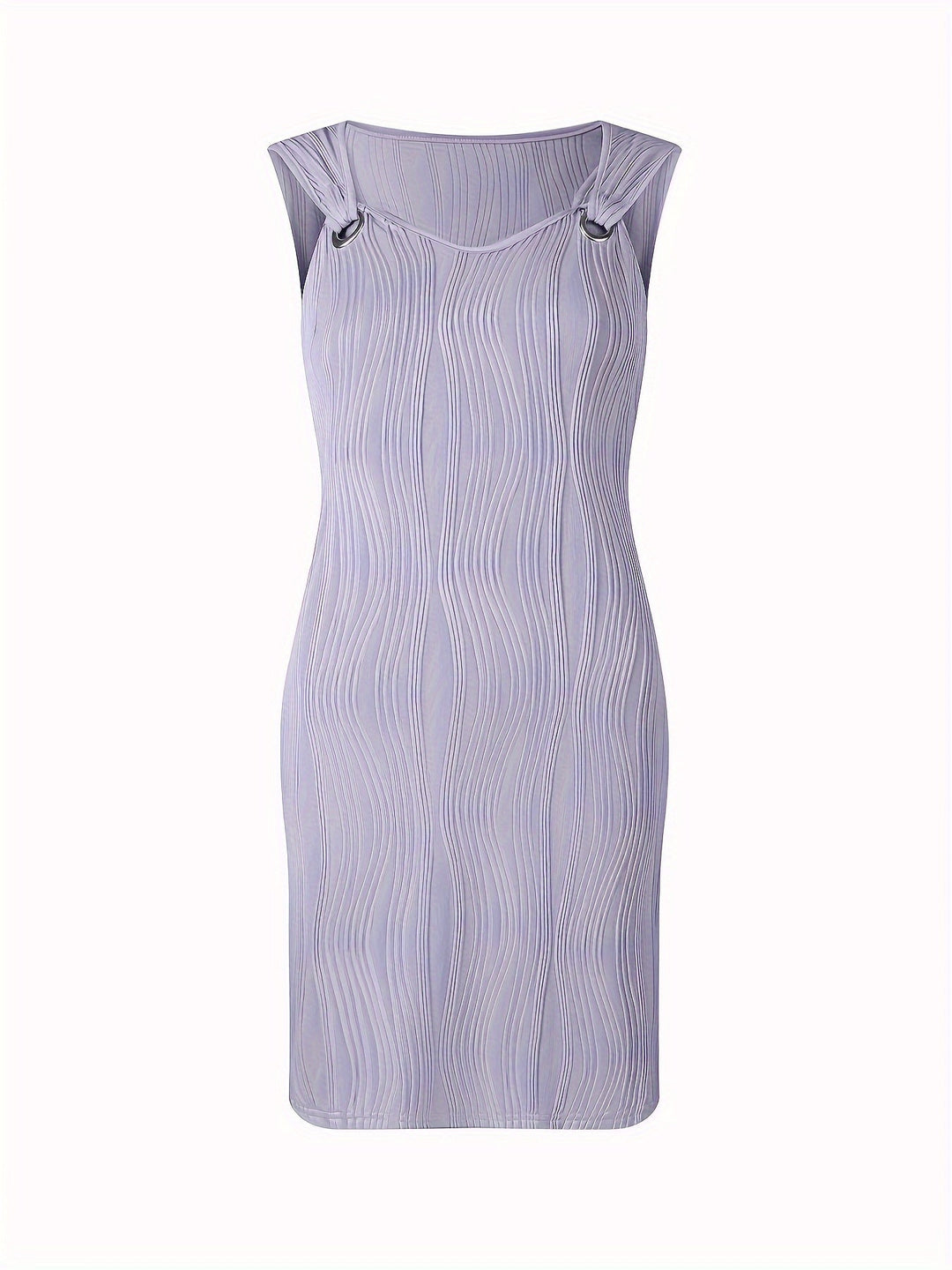 Elegant Ribbed Knit Mini Dress for Women with Sweetheart Neck Sleeveless Grommet Strap Bodycon Style