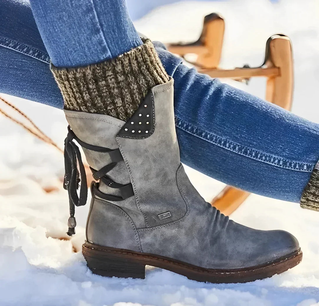 Cozy Suede Winter Boots for Women with Knit Cuff Lace Up Side Zip Style