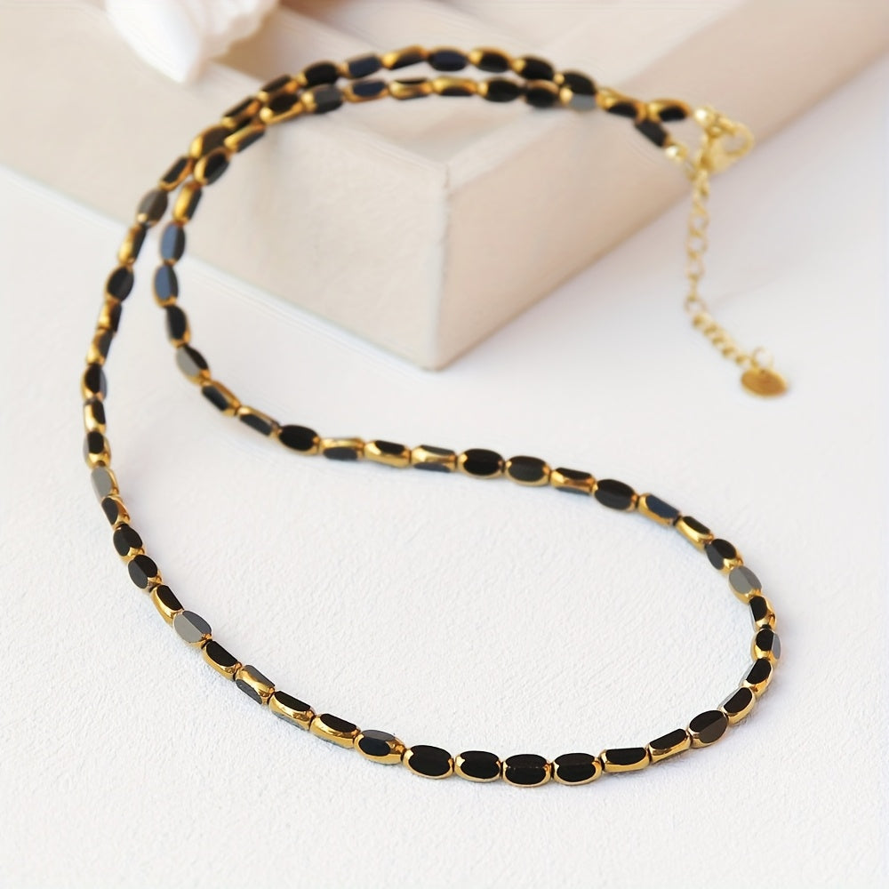 Elegant Turquoise Oval Beaded Necklace