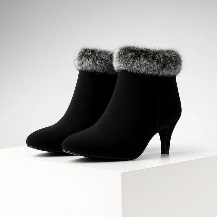 Chic Suede Fur Boots for Women with Pointed Toe Kitten Heel Cozy Winter Style