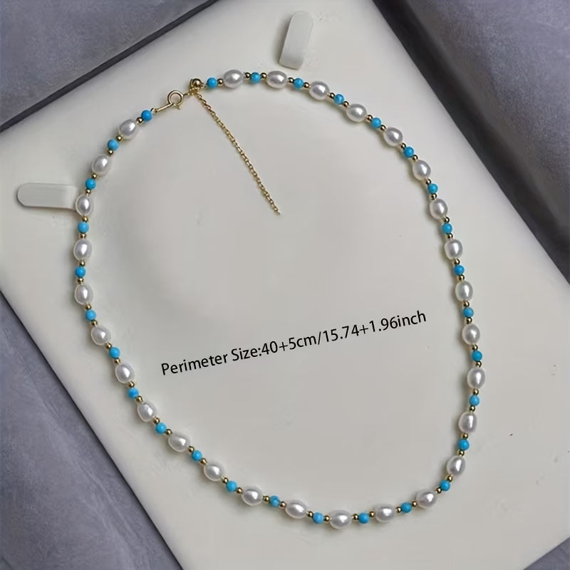 Sophisticated Pearl and Turquoise Beads Necklace