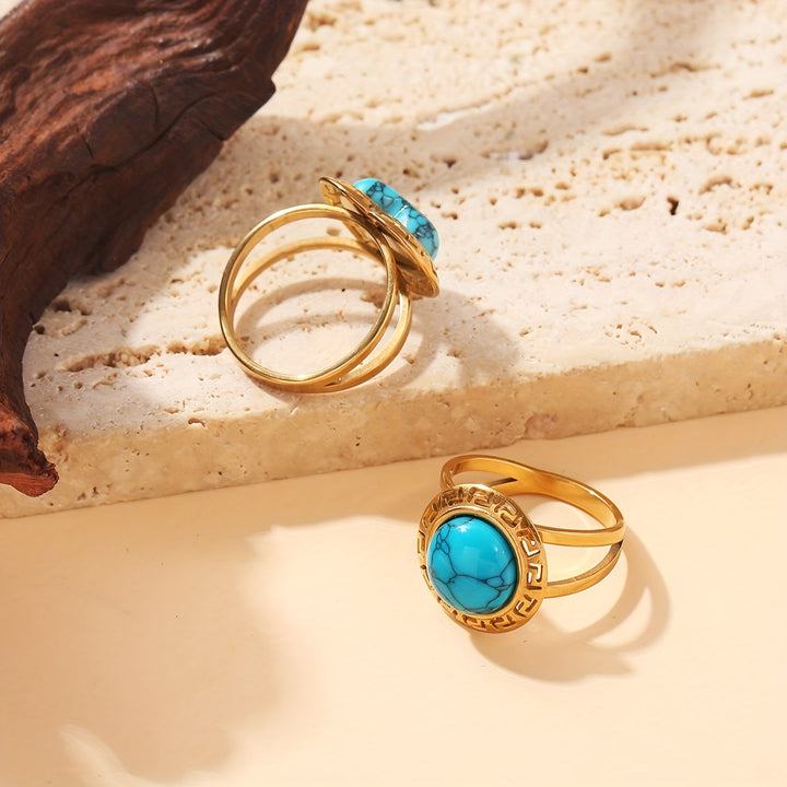 Vintage Turquoise Greek Key Ring