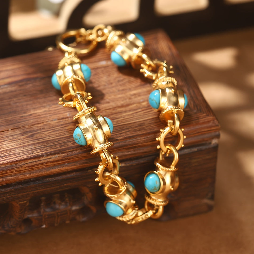 Elegant Turquoise Cabochon Link Bracelet
