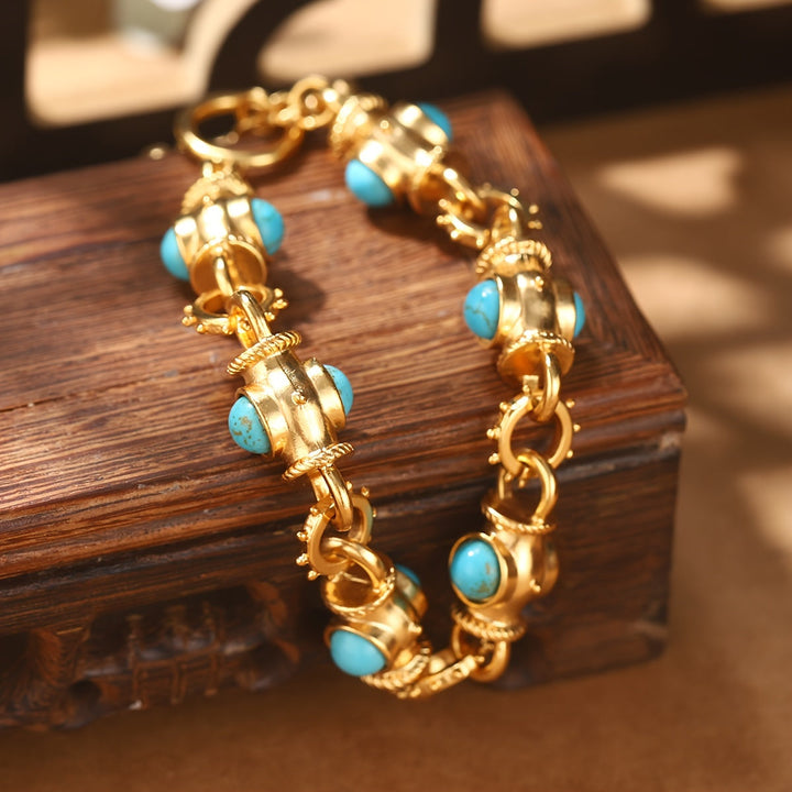 Elegant Turquoise Cabochon Link Bracelet