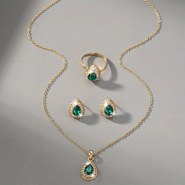 Timeless Emerald Teardrop Jewelry Set
