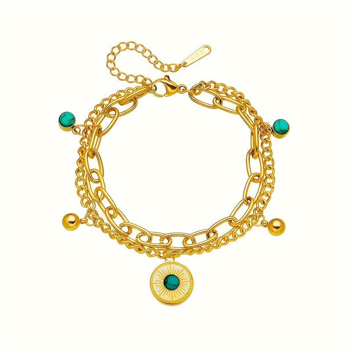 Elegant Gold Turquoise Layered Chain Bracelet