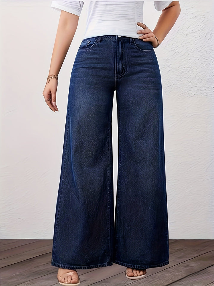 Effortless Relaxed Blue Wide Leg Jeans for Women with High Waist Straight Style