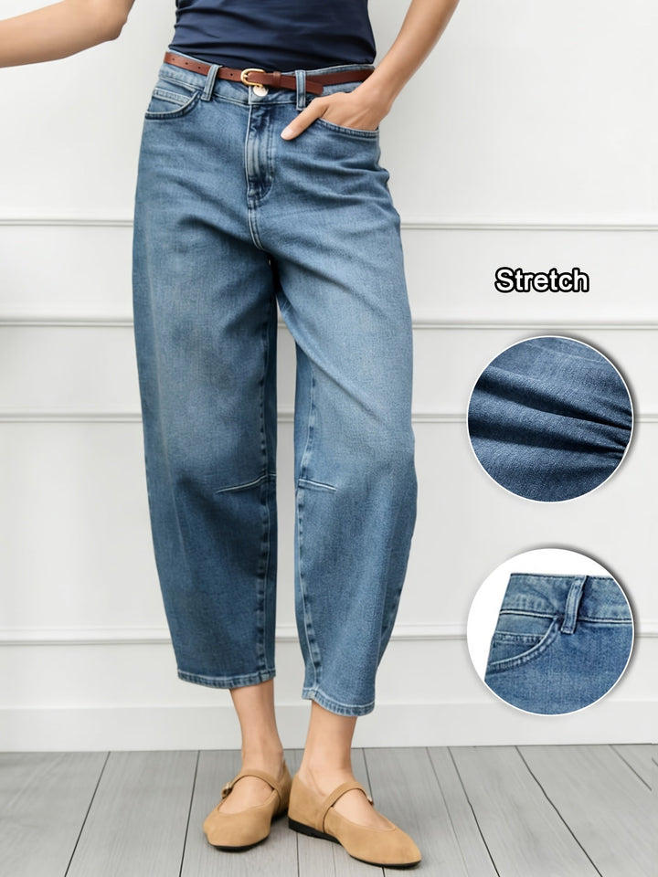 Effortless Relaxed Blue Barrel Jeans for Women with High Waist Curved Leg