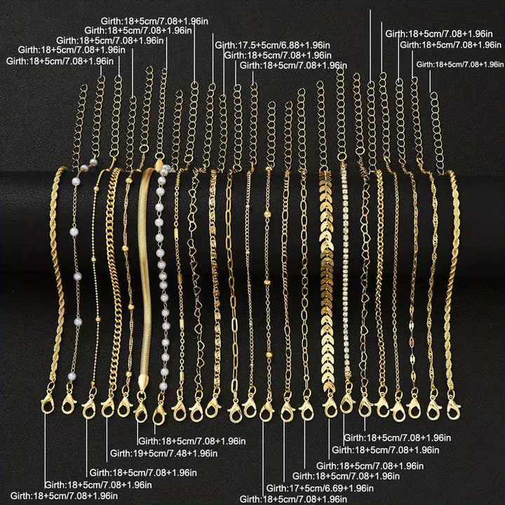 Golden Pearl Chain Bracelet Set of 23
