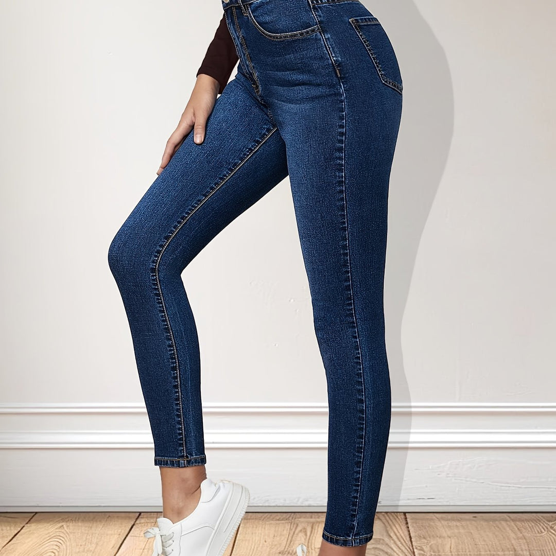 Effortless Blue Relaxed Skinny Jeans for Women with High Waist Slim Fit Ankle Length