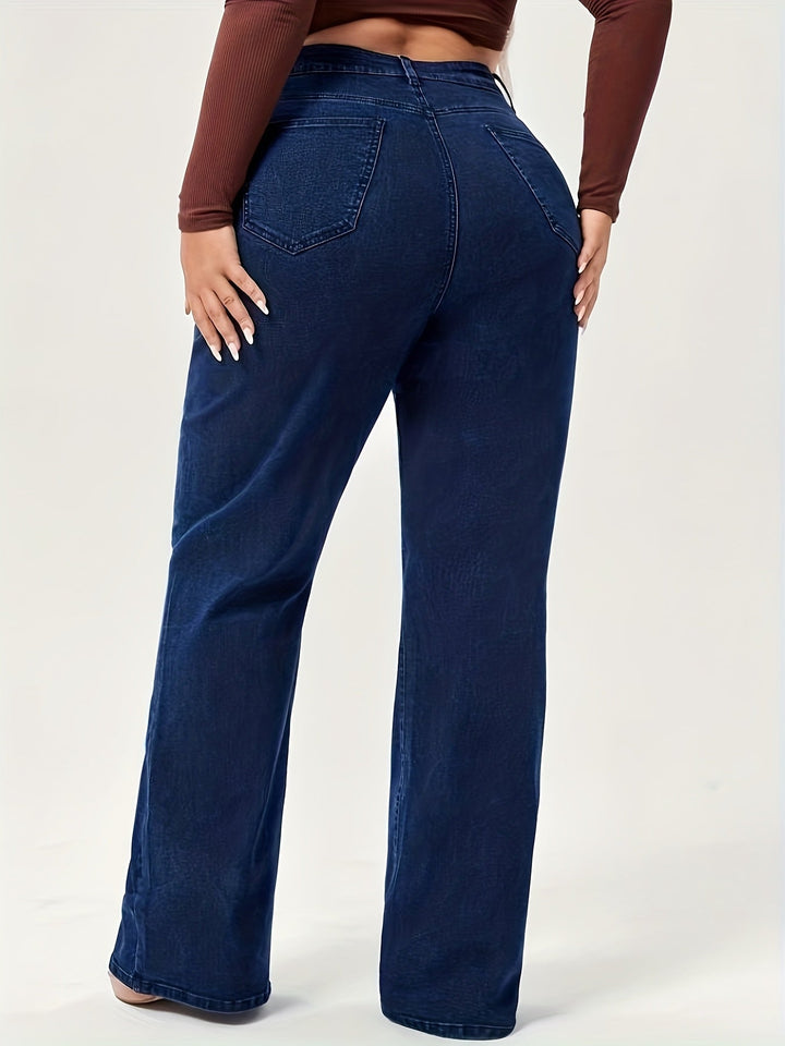 Relaxed Dark Blue Wide Leg Jeans for Women with High Waist Flare Flowing Denim Style