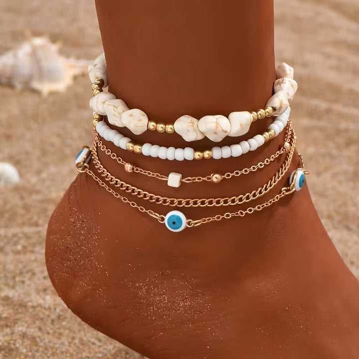 Boho Turquoise Ankle Bracelet Set