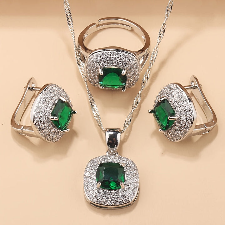 Statement Zirconia Halo Jewelry Set