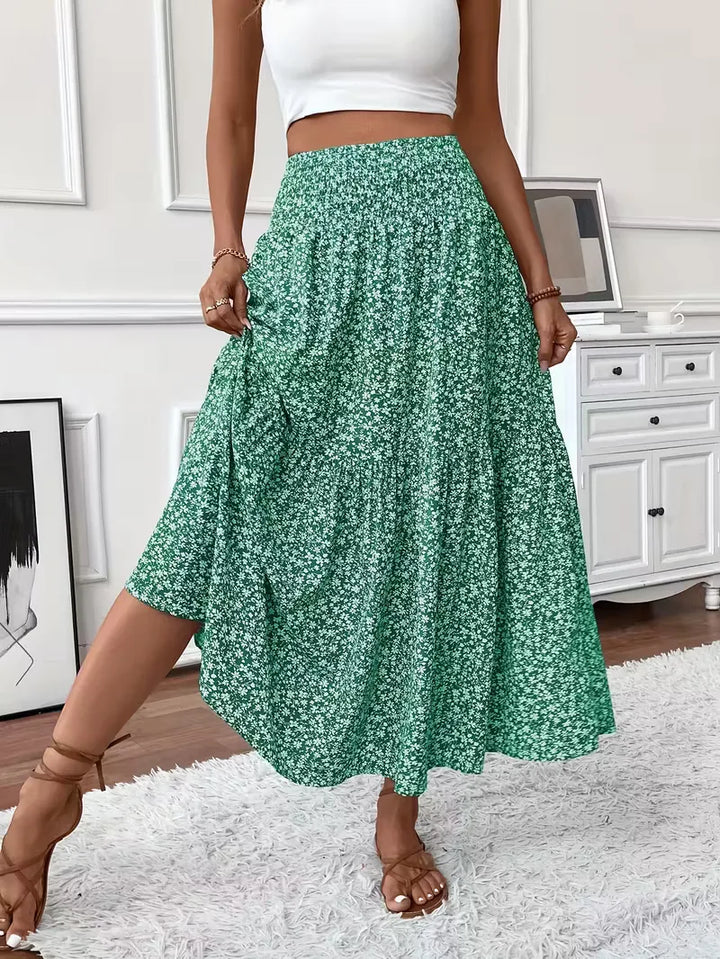 Effortless Tiered Maxi Skirt for Women with High Waist Smocked Flowing Boho Style