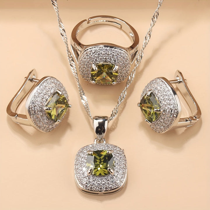 Statement Zirconia Halo Jewelry Set