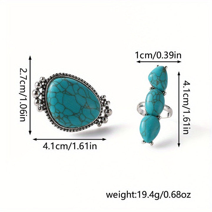 Bohemian Turquoise Statement Ring Set of 2