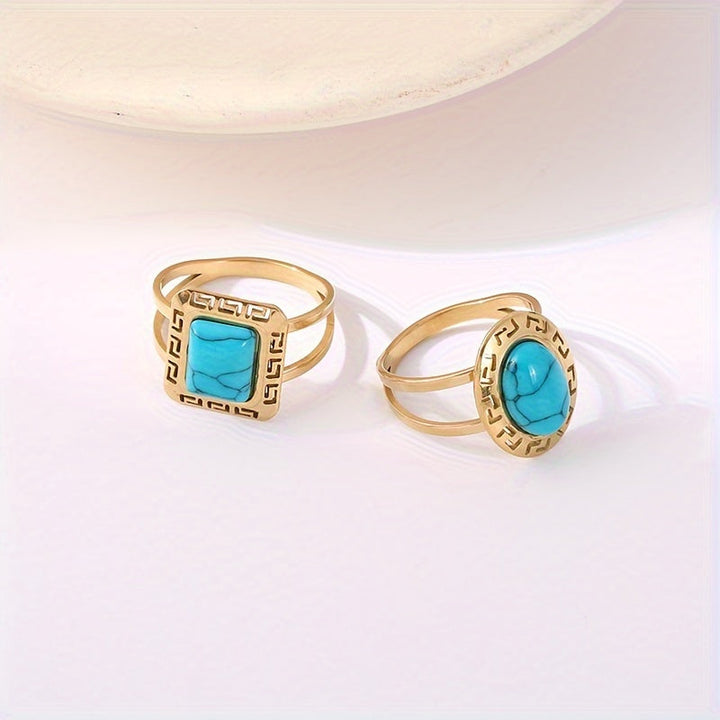 Vintage Turquoise Greek Key Ring