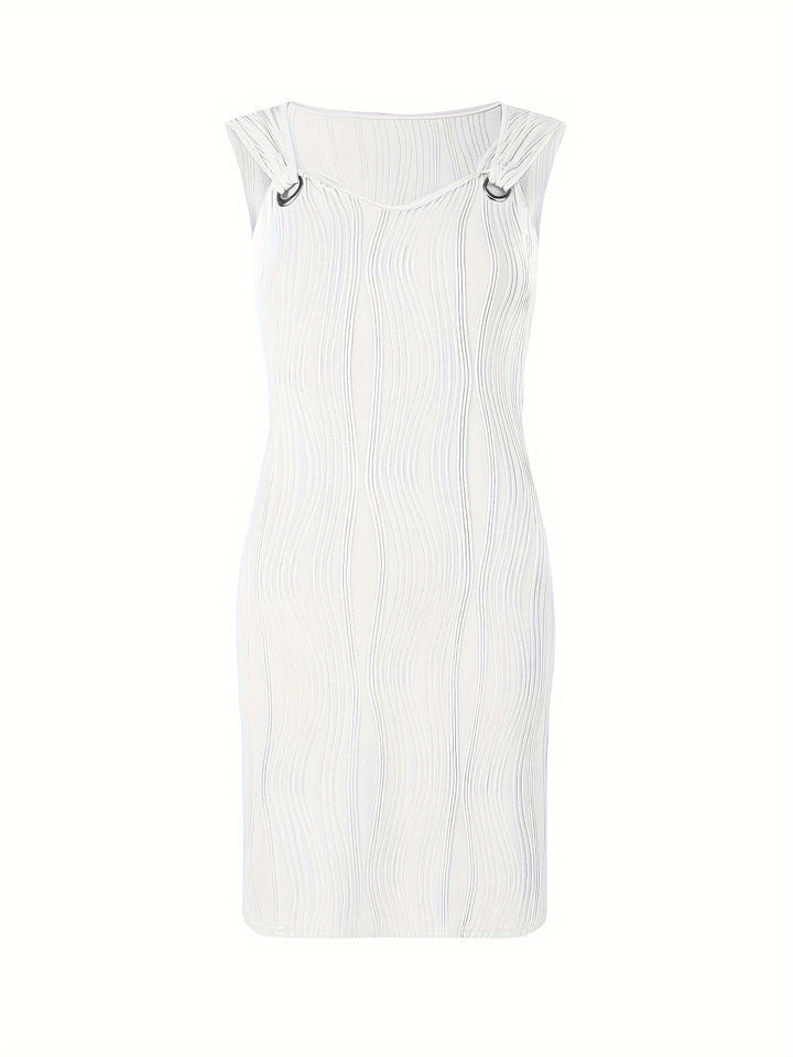Elegant Ribbed Knit Mini Dress for Women with Sweetheart Neck Sleeveless Grommet Strap Bodycon Style