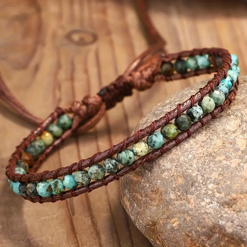 Boho Adjustable Turquoise Stone Wrap Bracelet