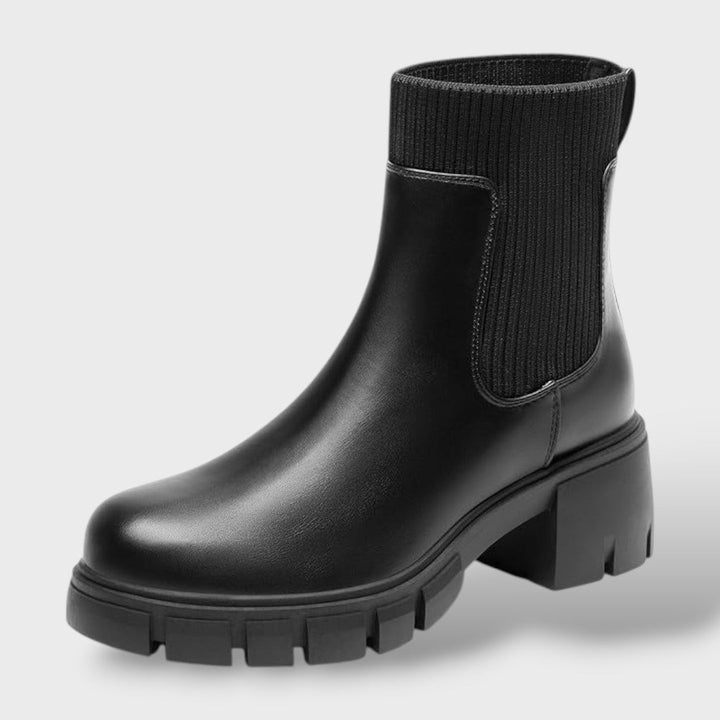 Sleek Ankle Chelsea Boots for Women with Chunky Heel Lug Sole Ribbed Knit Style