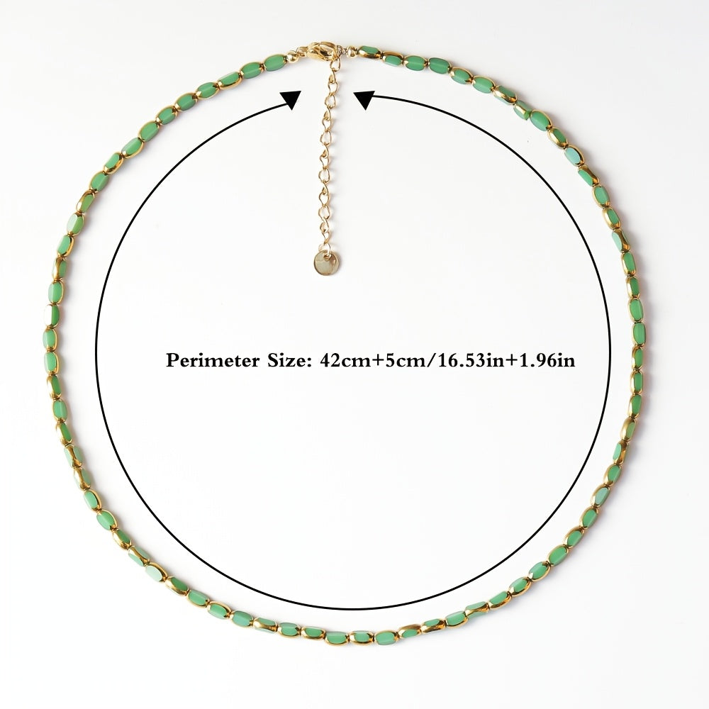 Elegant Turquoise Oval Beaded Necklace