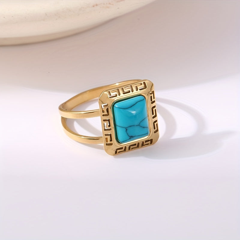 Vintage Turquoise Greek Key Ring
