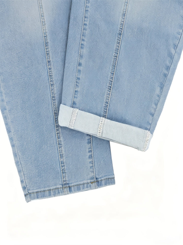 Effortless Relaxed Light Blue Barrel Jeans for Women with High Waist Cuffed Hem