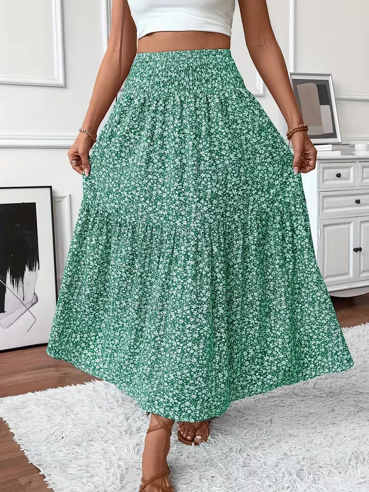 Effortless Tiered Maxi Skirt for Women with High Waist Smocked Flowing Boho Style