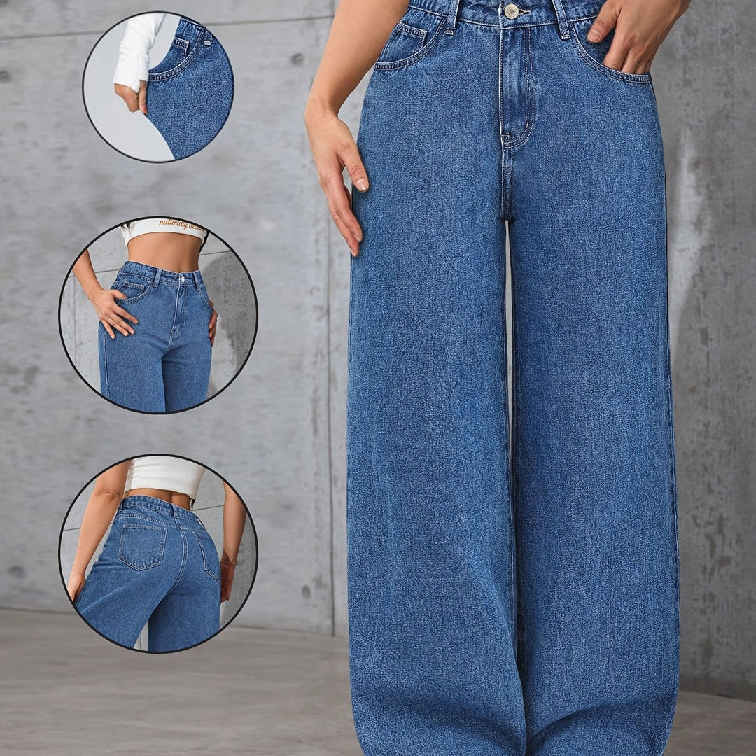 Relaxed Blue Wide Leg Jeans for Women with High Waist Flowing Loose Fit Denim Style
