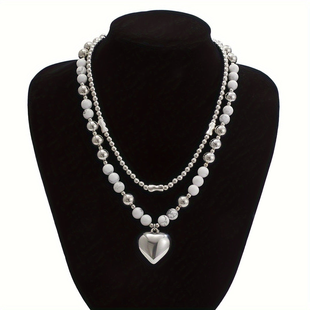 Vintage Silver Heart Necklace Set of 2