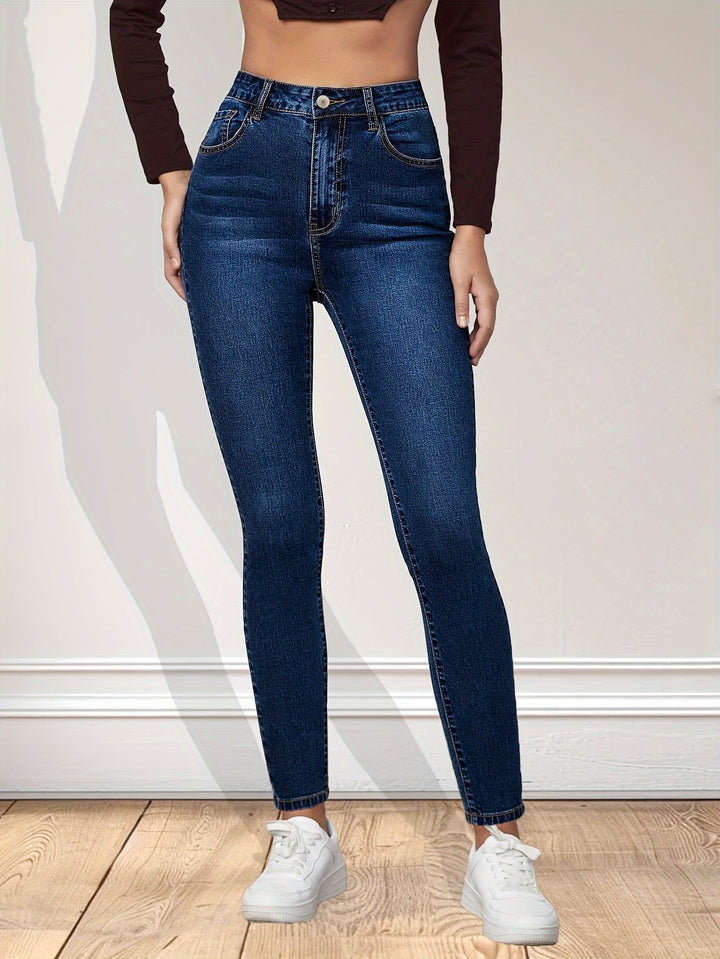 Effortless Blue Relaxed Skinny Jeans for Women with High Waist Slim Fit Ankle Length