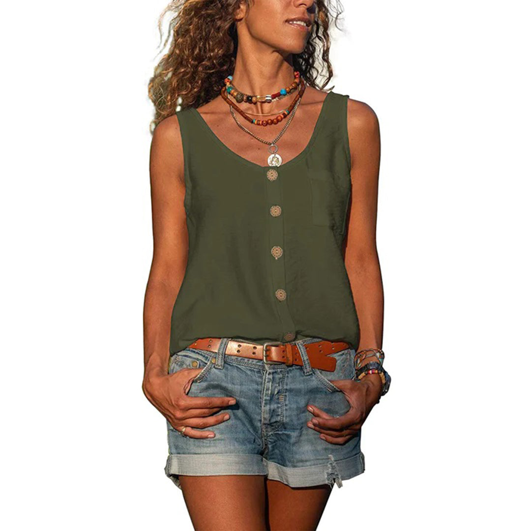 Effortless Button Front Tank Top for Women with Scoop Neck Sleeveless Relaxed Bohemian Style