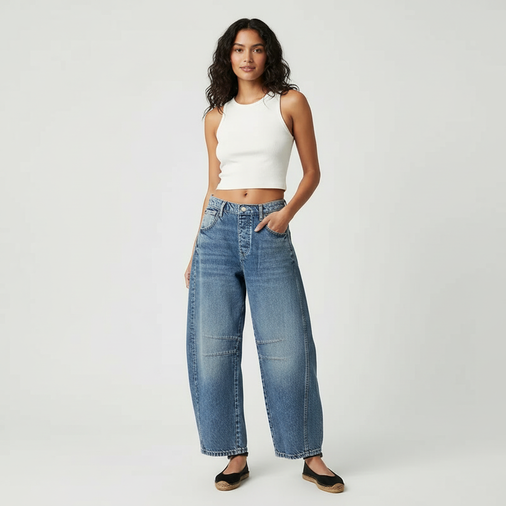 Effortless Baggy Jeans for Women with High Waisted Curved Barrel Leg Relaxed Casual Style