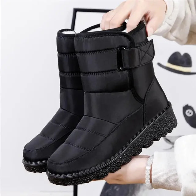 Cozy Quilted Snow Boots for Women with Fur Lined Buckle Non Slip Style