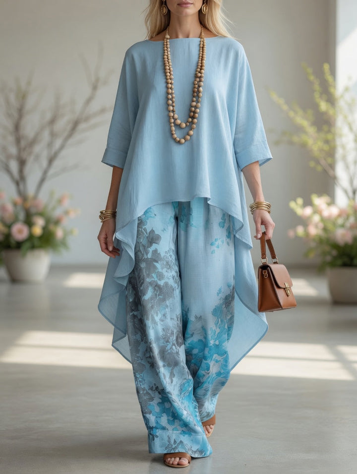 Venetia™ | Vintage Botanical High-Low Tunic & Wide-Leg Pants Set
