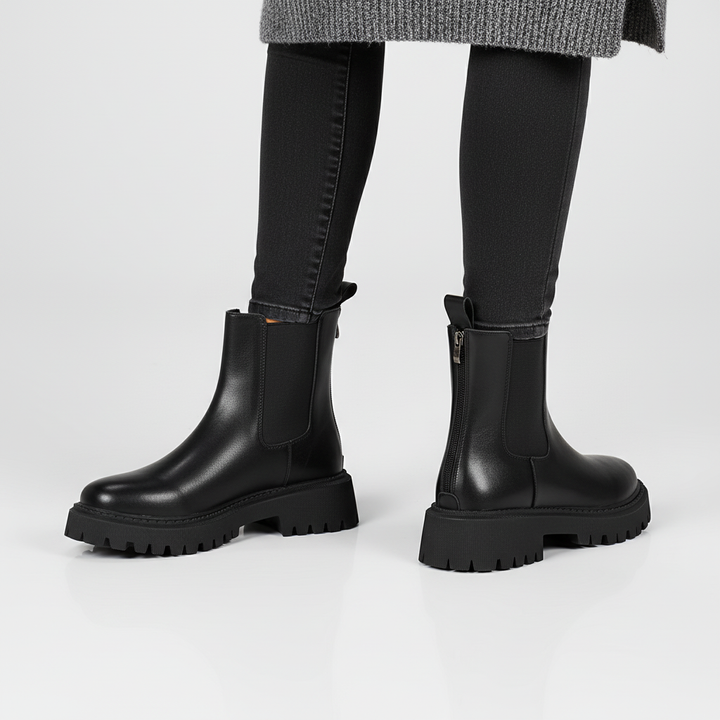 Sleek Chelsea Boots for Women with Round Toe Chunky Platform Sole Back Zipper Casual Style