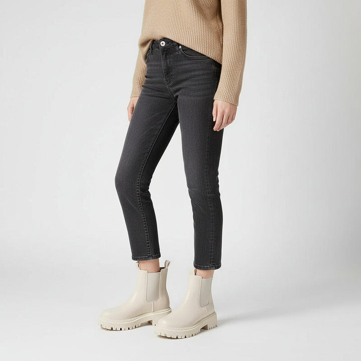 Sleek Chelsea Boots for Women with Round Toe Chunky Platform Sole Back Zipper Casual Style