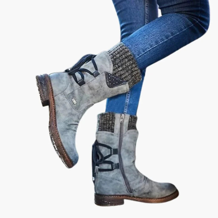 Effortless Suede Snowproof Boots for Women with Knit Cuff Lace Up Mid Calf Studded Style