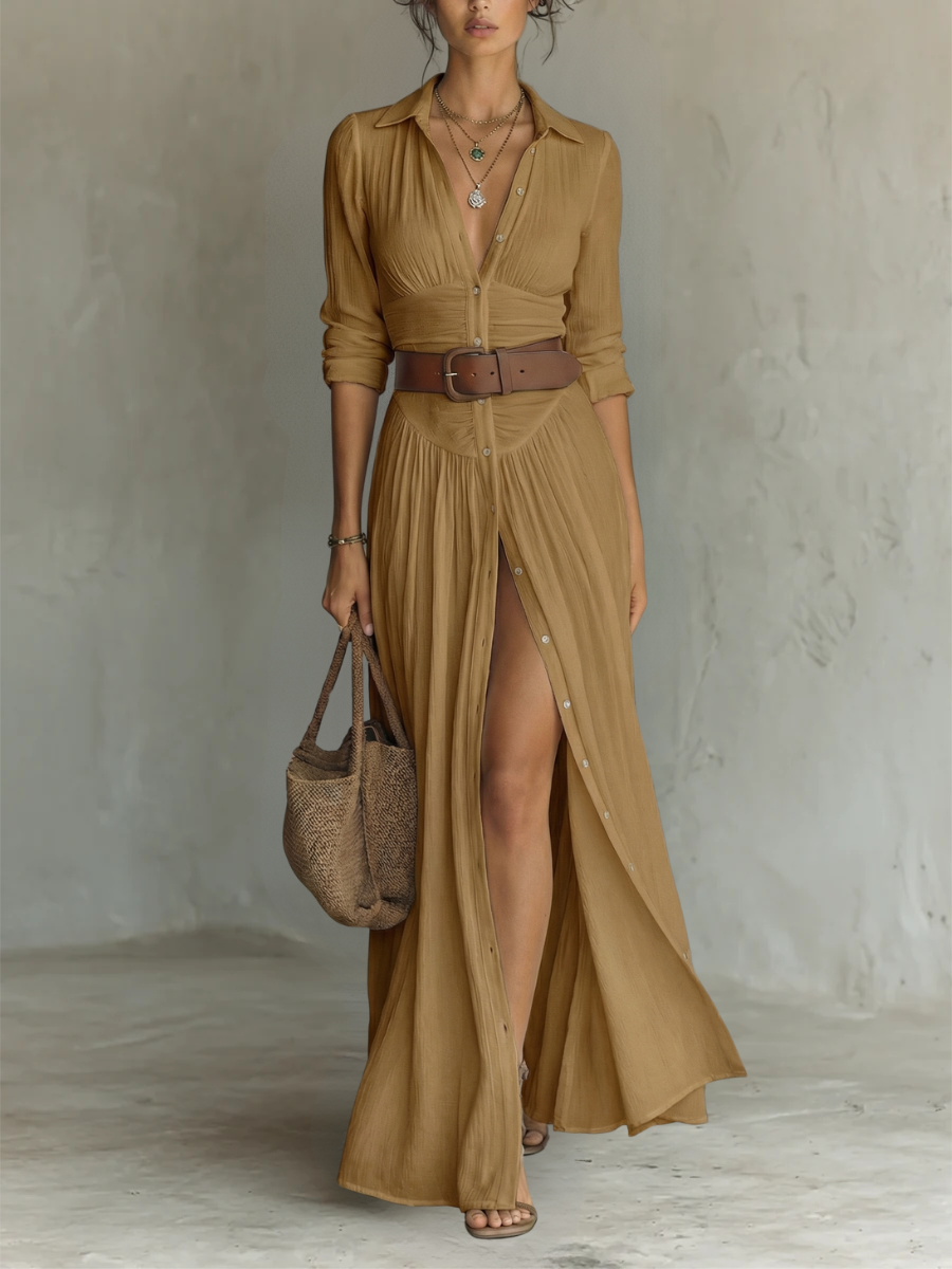 Brittany | Effortless White Boho Shirt Dress for Women in Casual Maxi Style
