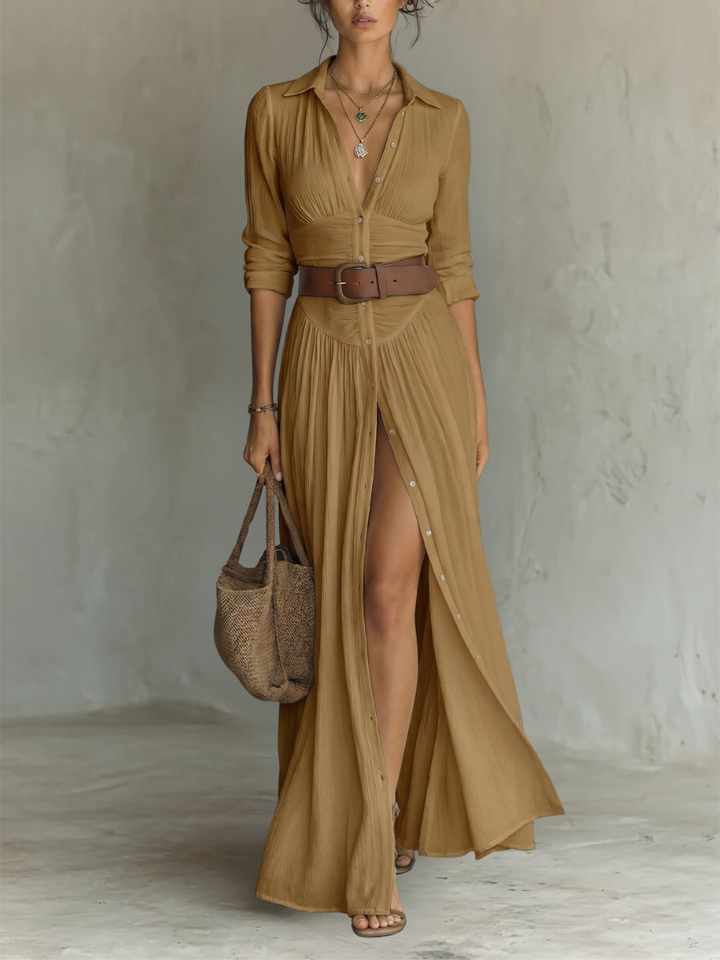Brittany | Effortless White Boho Shirt Dress for Women in Casual Maxi Style