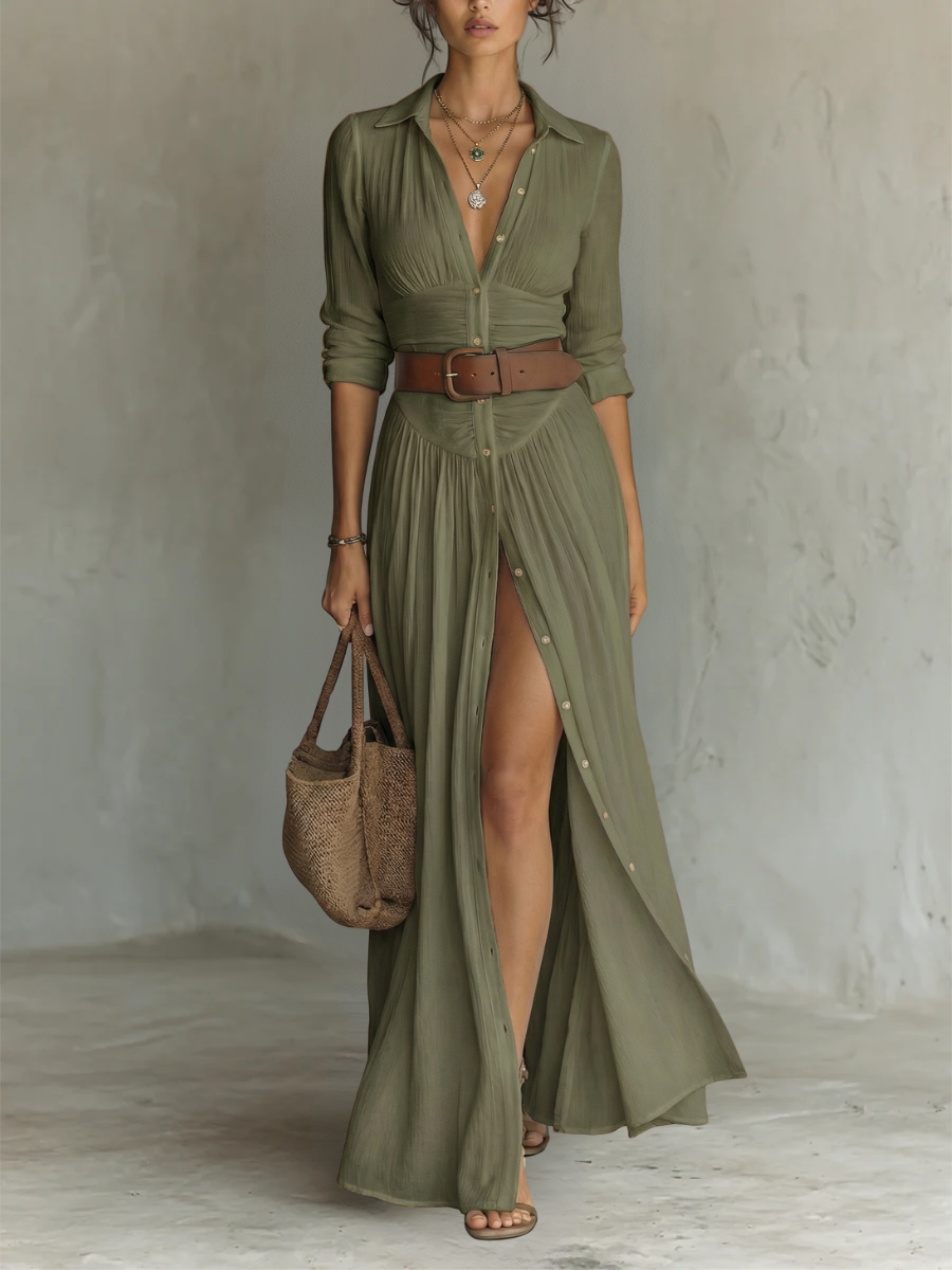 Brittany | Effortless White Boho Shirt Dress for Women in Casual Maxi Style