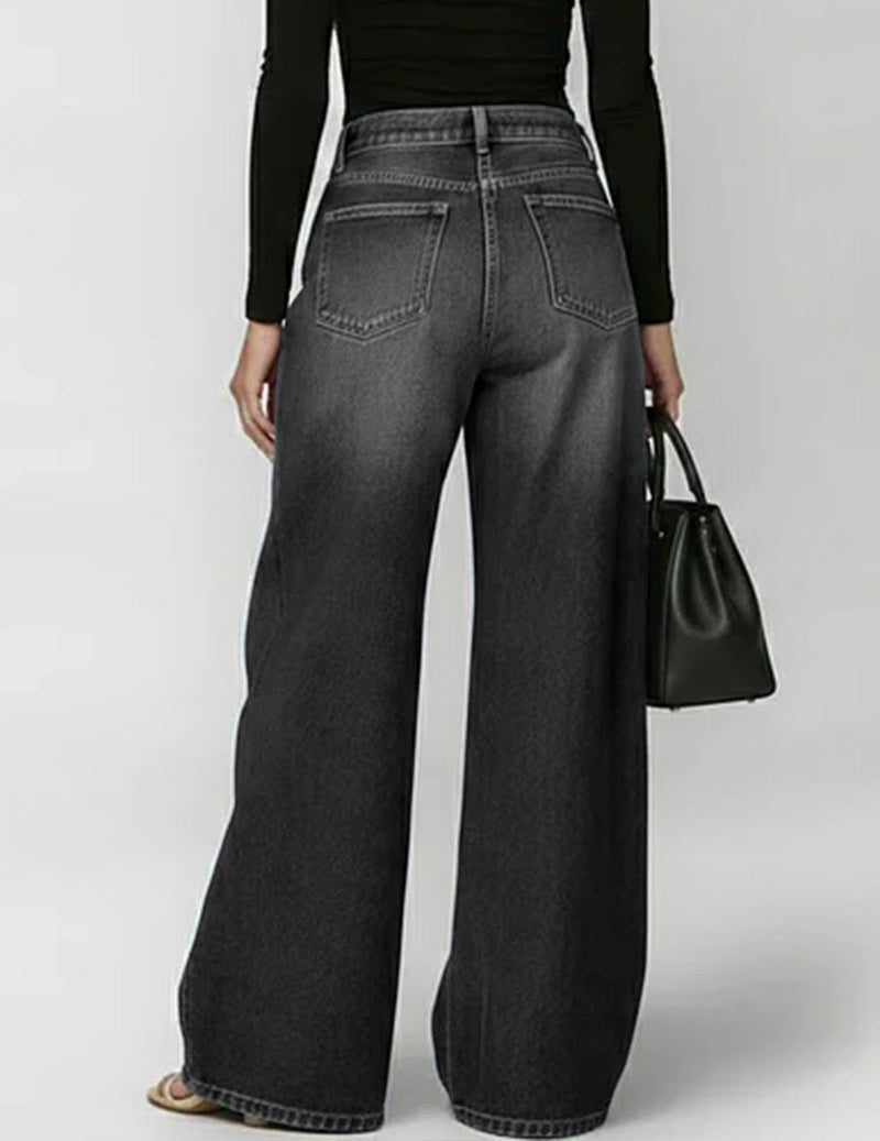 Effortless Grommet Cutout High Waisted Jeans for Women with Wide Leg Relaxed Denim Casual Style