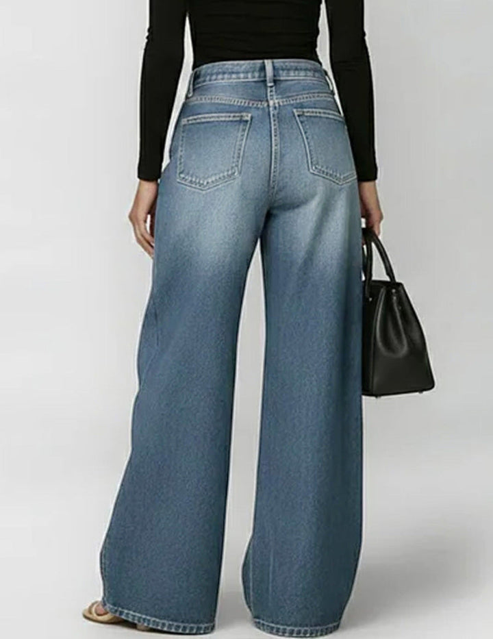 Effortless Grommet Cutout High Waisted Jeans for Women with Wide Leg Relaxed Denim Casual Style