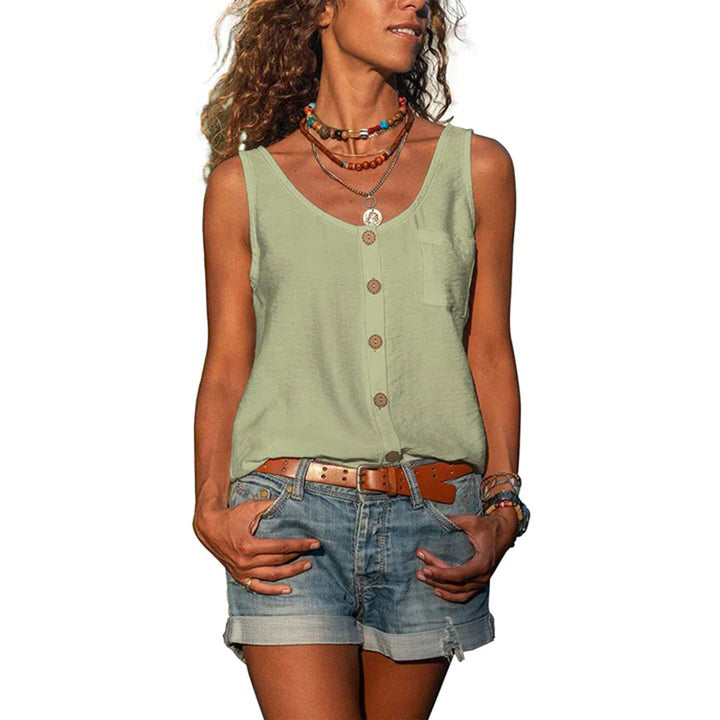 Effortless Button Front Tank Top for Women with Scoop Neck Sleeveless Relaxed Bohemian Style