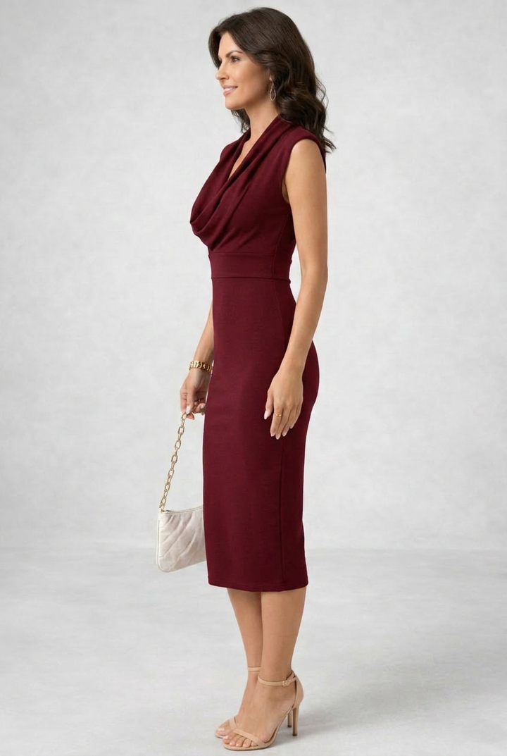 Elegant Bodycon Mini Dress for Women with Cowl Neck Sleeveless Fitted Cocktail Style