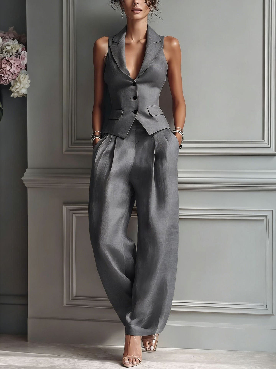 Rosina™ | Tailored Vest & Wide-Leg Trousers Set