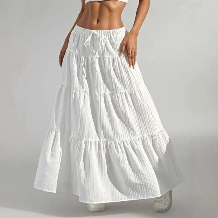 Effortless Tiered Maxi Skirt for Women with Elastic Drawstring Waist Ruffle Hem Bohemian Style