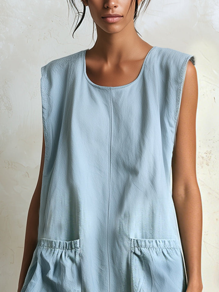 Effortless Blue Denim Mini Dress for Women with Ruffle Tiered Contrast Hem